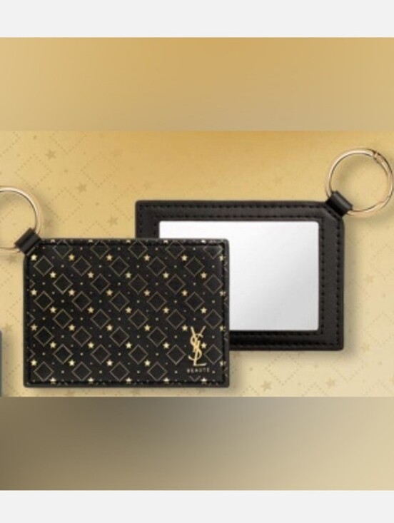 Yves Saint Laurent Accessories - Yves Saint Laurent Black & Gold Mirror Cardholder Star Paterned W/ Key Ring. NEW